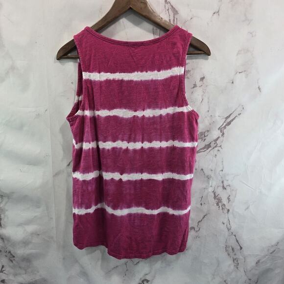 Anthropologie Top Womens Small Pink White Tank Tie Dye Stripe V Cotton Eri Ali - Picture 5 of 8